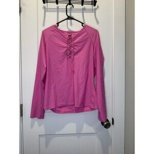 Cabana Life UPF 50+ UV Protection Lace-Up Long Sleeve Rash Guard Pink Barbie XL